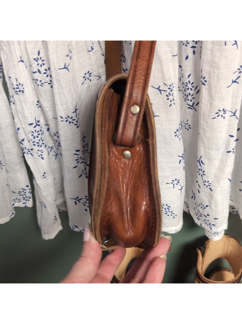 Tooled Mini Leather Vintage Buckled Saddle Bag - Picture 8 of 15